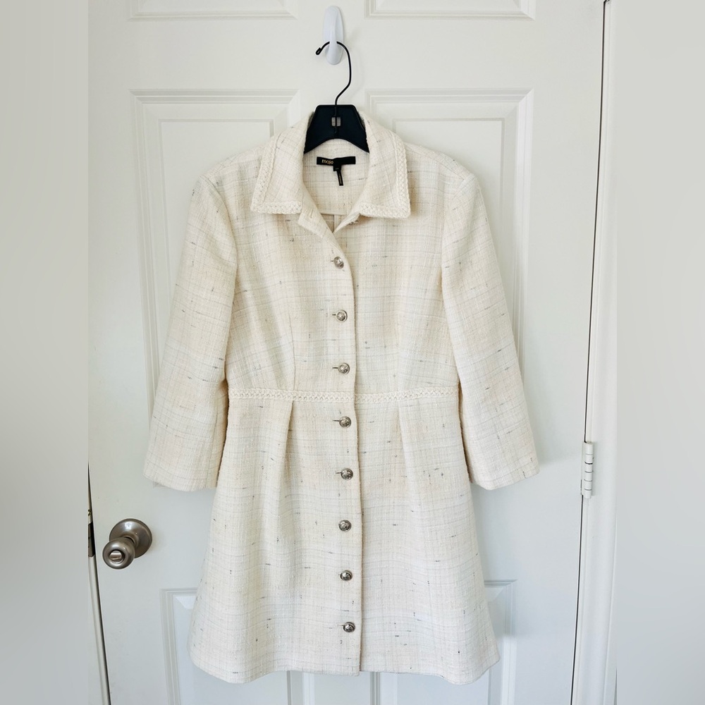 Pre-owned MAJE Royce Tweed Shirtdress, size FR 34 (US 2)